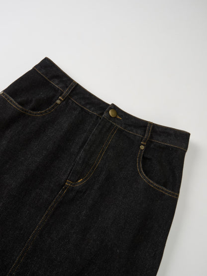 Classic Straight Denim Skirt - Black
