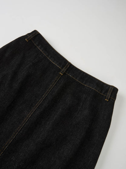 Classic Straight Denim Skirt - Black