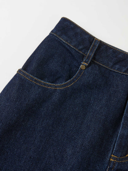 Classic Straight Denim Skirt - Dark Blue