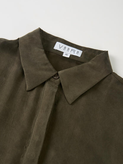 Cupro Drop Waist Maxi Dress - Olive
