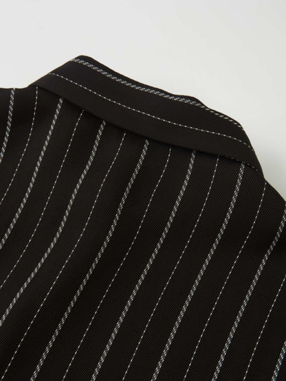 Drop Waist Maxi Dress - Black Pinstripe