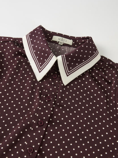Mini Dot Blouse - Burgundy