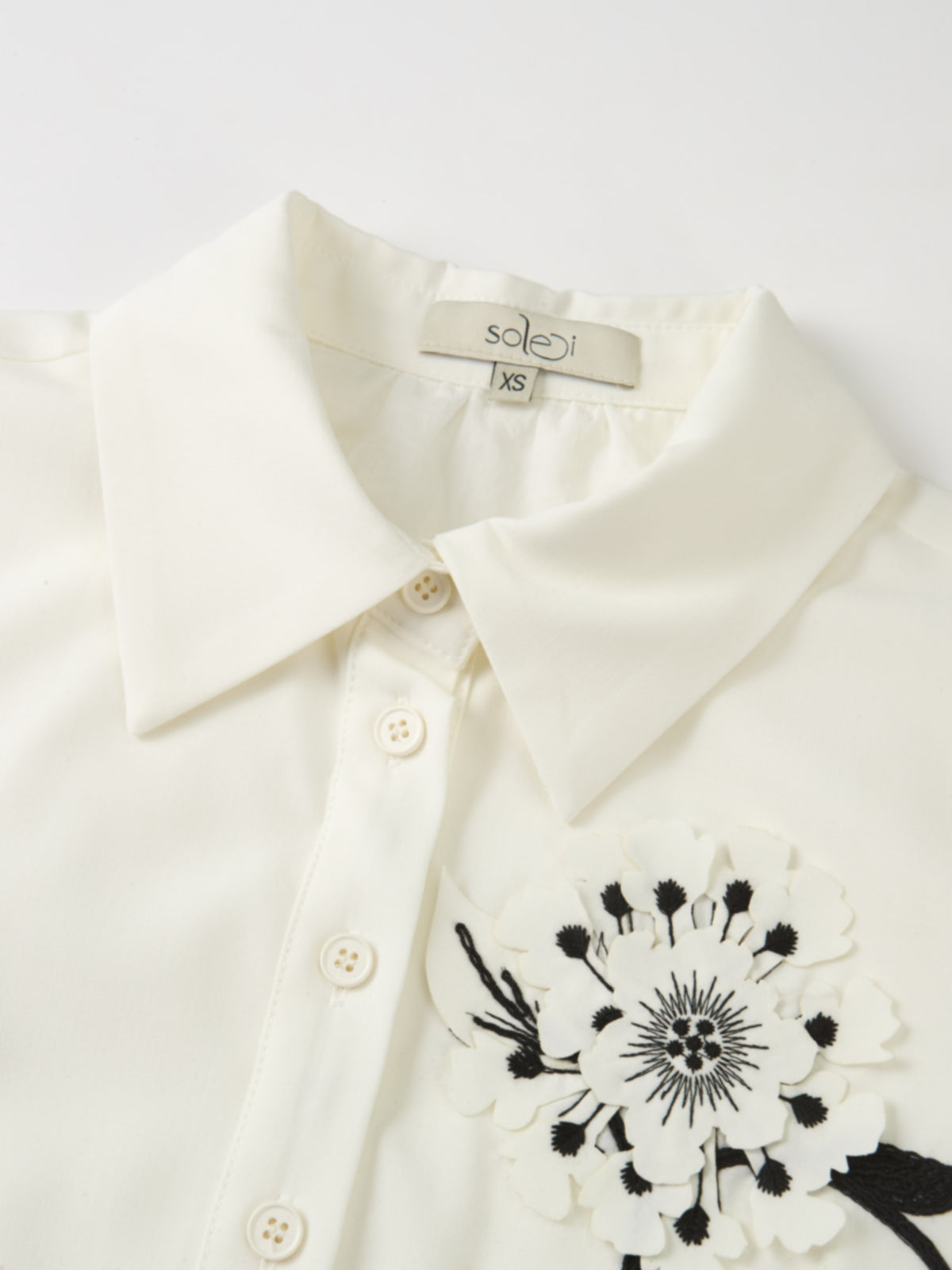Floral Applique Blouse - Cream/Black