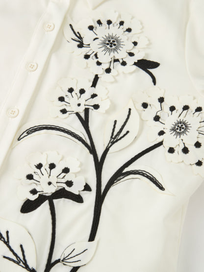 Floral Applique Blouse - Cream/Black
