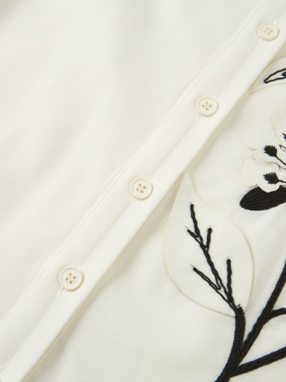 Floral Applique Blouse - Cream/Black