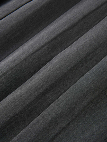Curved Yoke Fringe Bottom Pleat Skirt SHORT- Grey