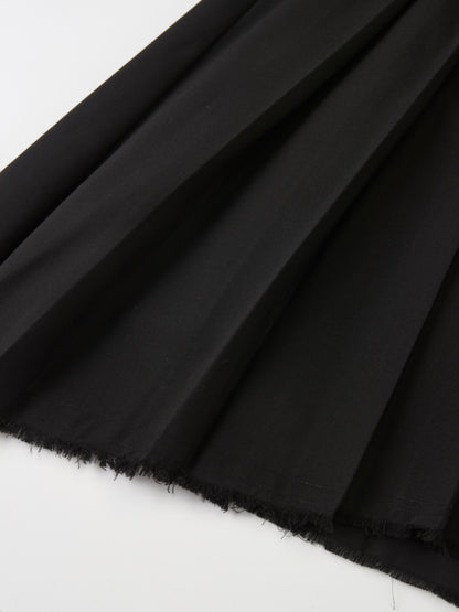 Curved Yoke Fringe Bottom Pleat Skirt SHORT - Black