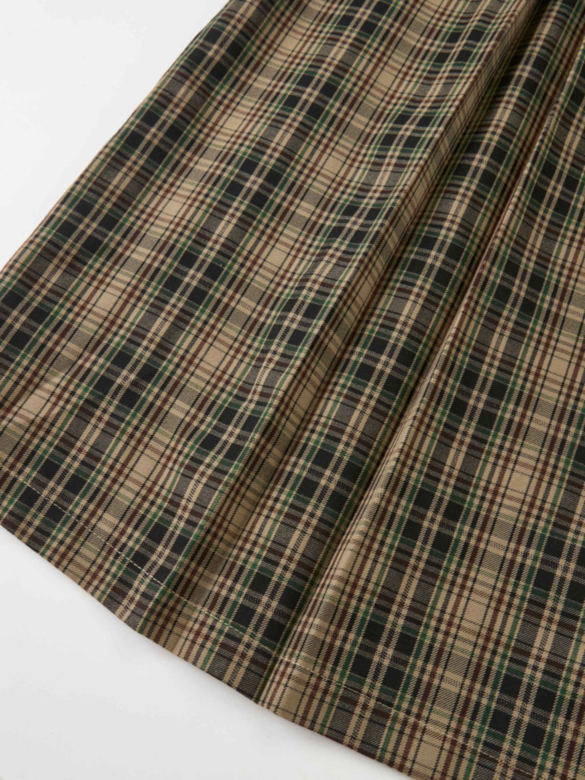 Pocket Detail Pleat Skirt - Camel/Black/Green Plaid