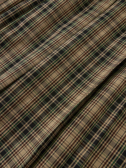 Pocket Detail Pleat Skirt - Camel/Black/Green Plaid