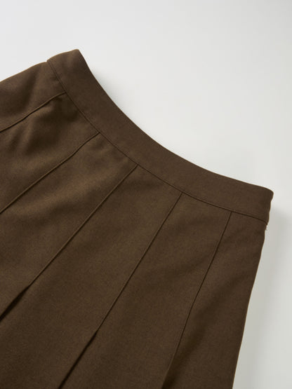 Stitch Down Pleated Basic Skirt - Military Brown