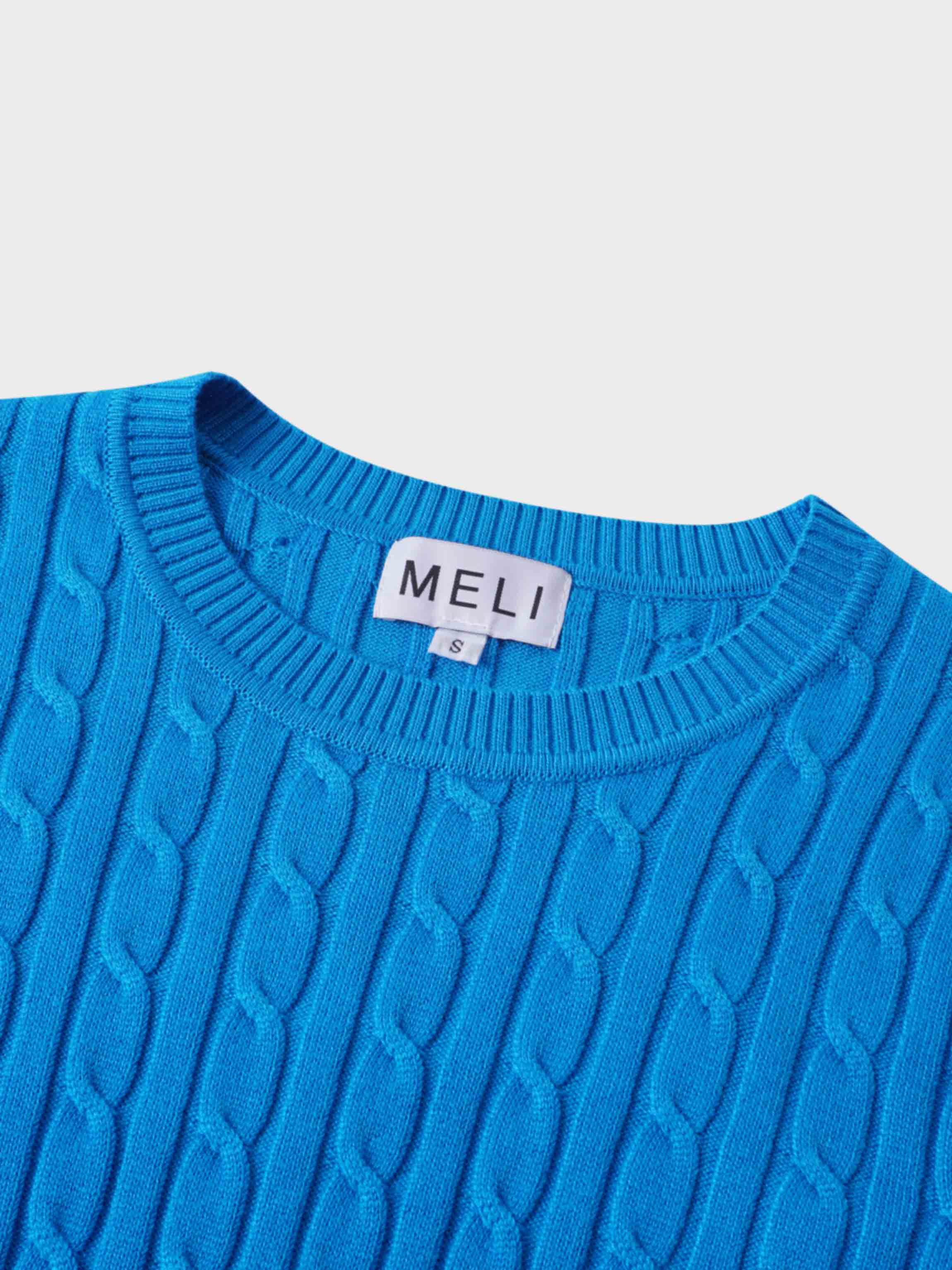 Knit Cable Sweater-Summer Cobalt Blue