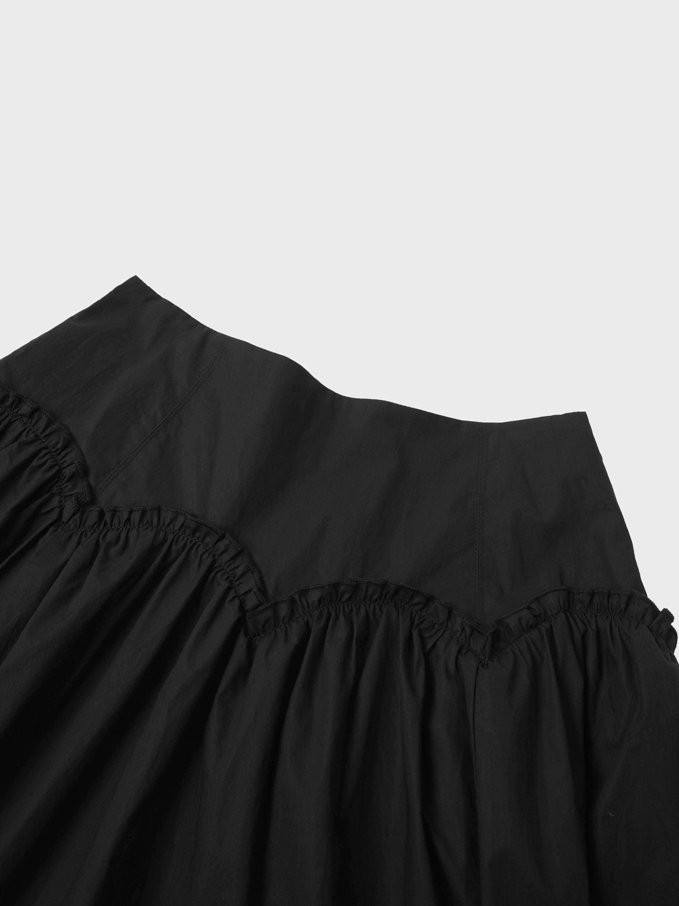 Yoke Ruffle Skirt-Black