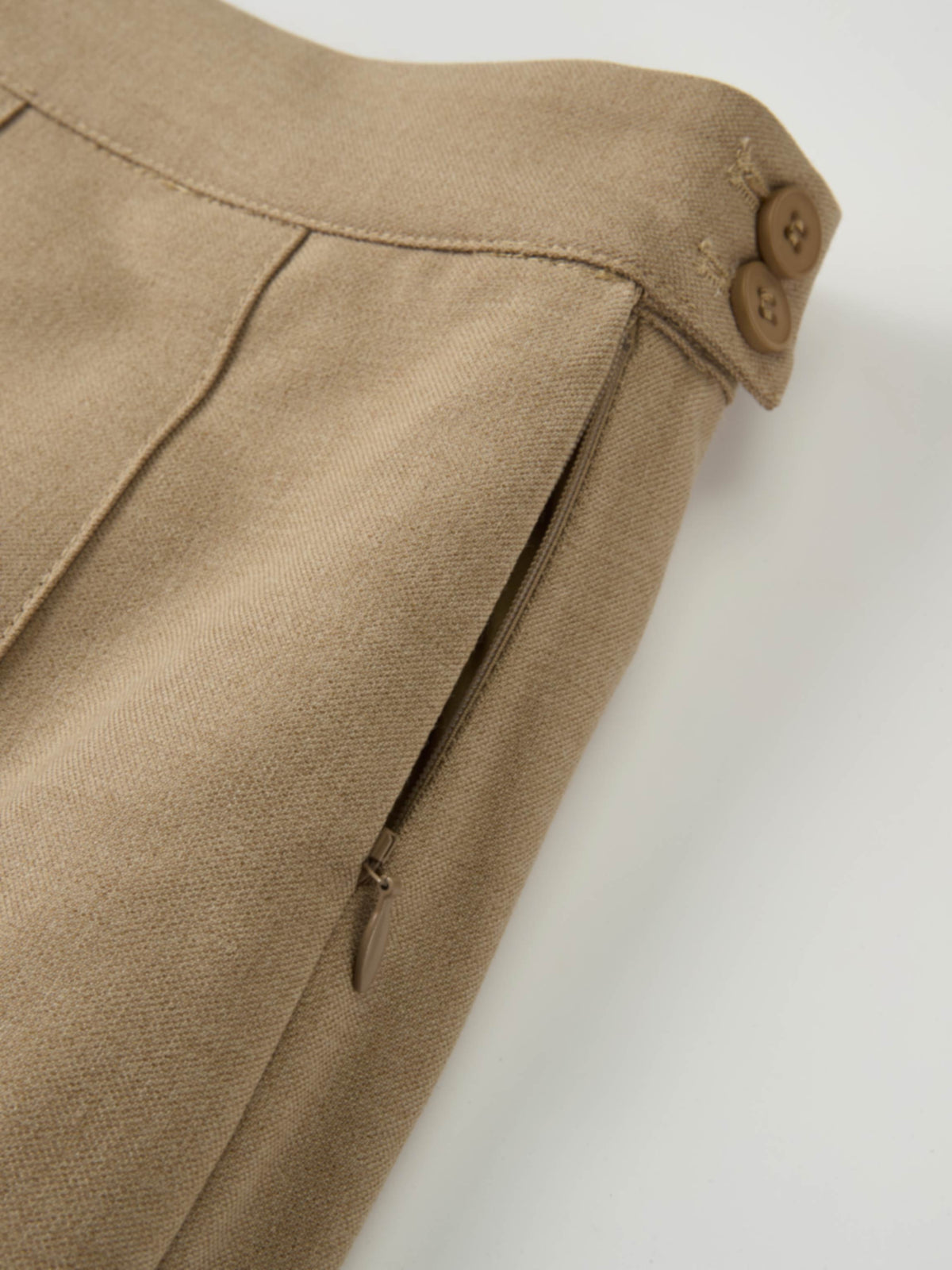 Stitch Down Pleated Basic Skirt - Camel