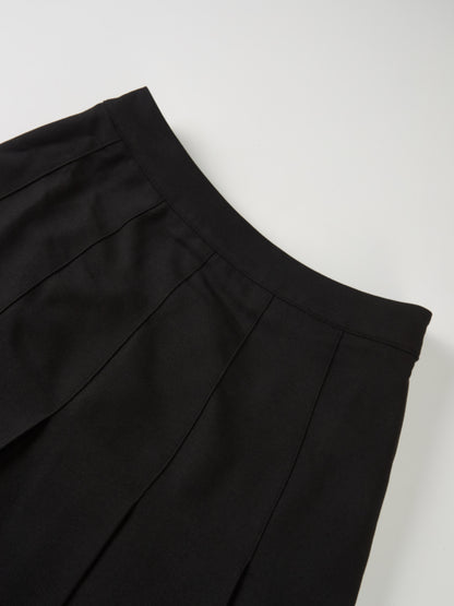 Stitch Down Pleated Basic Skirt - Black