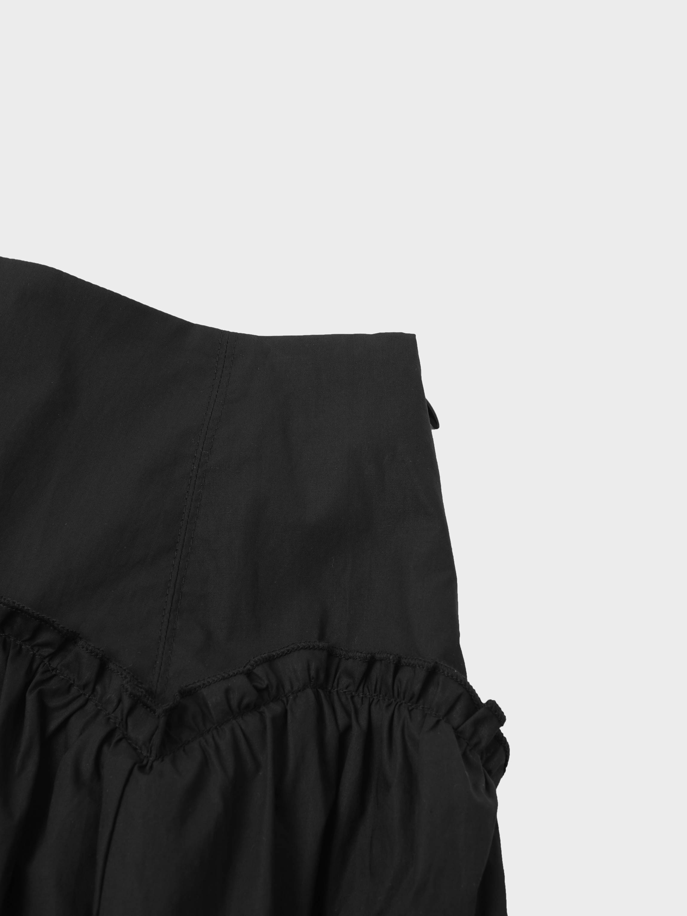 Yoke Ruffle Skirt-Black