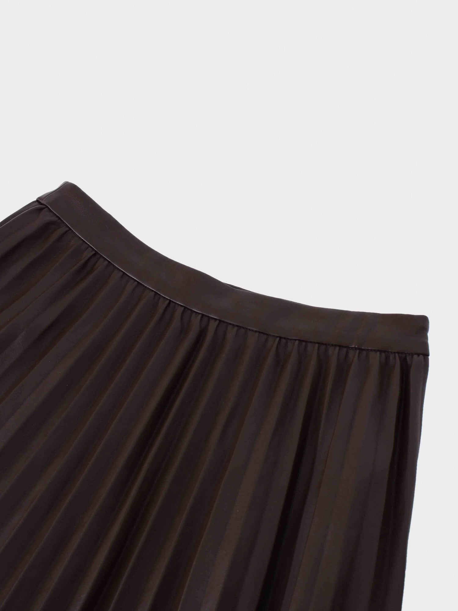 Accordion Pleated Faux Leather Skirt-Chocolate Brown