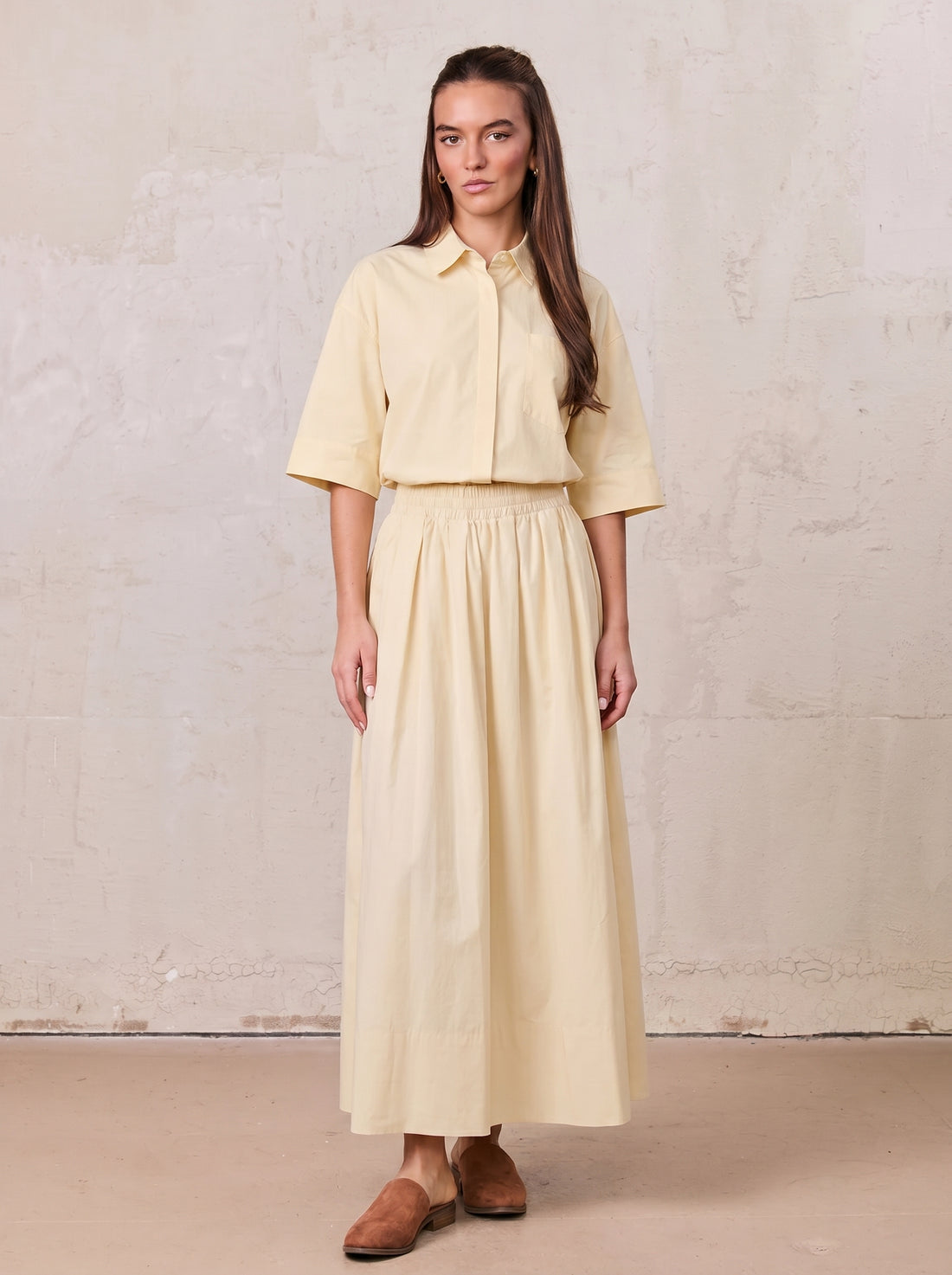 Elastic Waist Gathered Skirt-Yellow