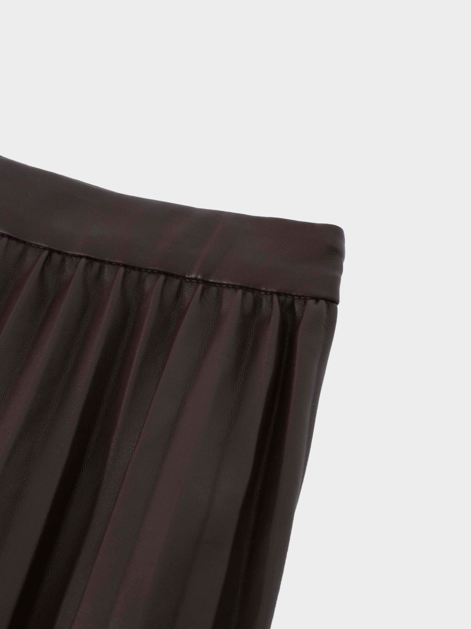 Accordion Pleated Faux Leather Skirt-Chocolate Brown