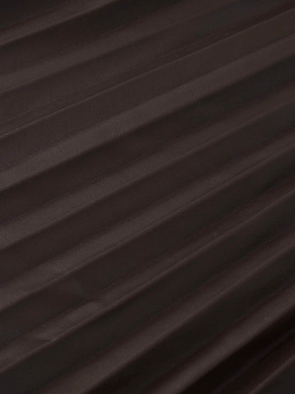 Accordion Pleated Faux Leather Skirt-Chocolate Brown