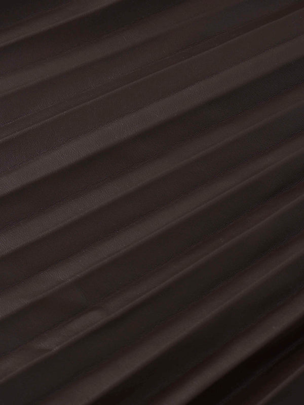 Accordion Pleated Faux Leather Skirt-Chocolate Brown