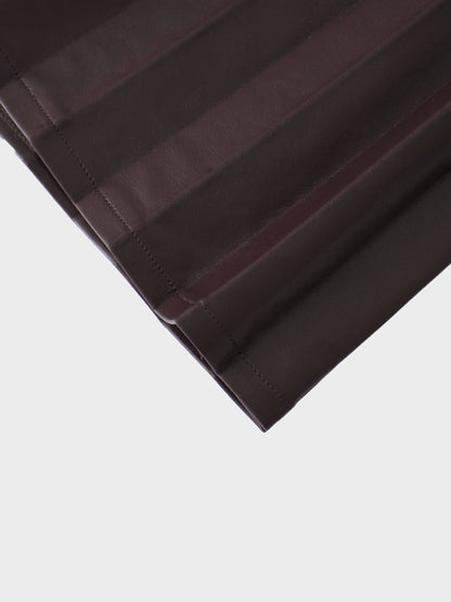 Accordion Pleated Faux Leather Skirt-Chocolate Brown