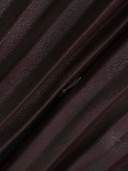Accordion Pleated Faux Leather Skirt-Chocolate Brown