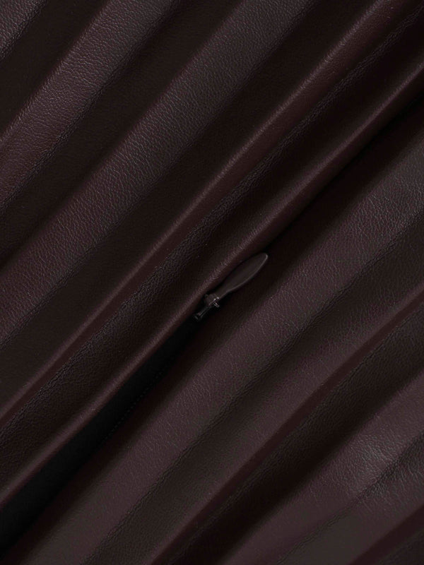 Accordion Pleated Faux Leather Skirt-Chocolate Brown