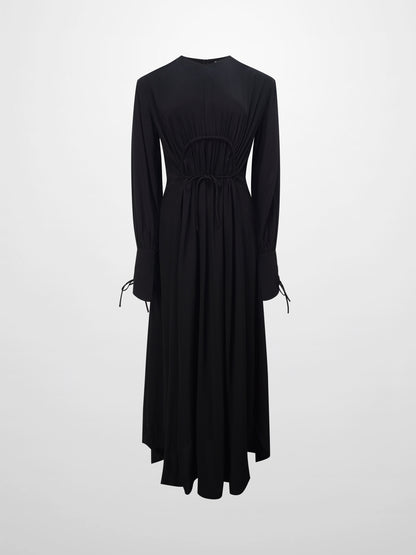 High Waist Drawstring Maternity Dress-Black