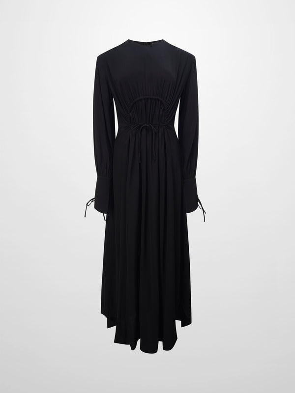 High Waist Drawstring Maternity Dress-Black