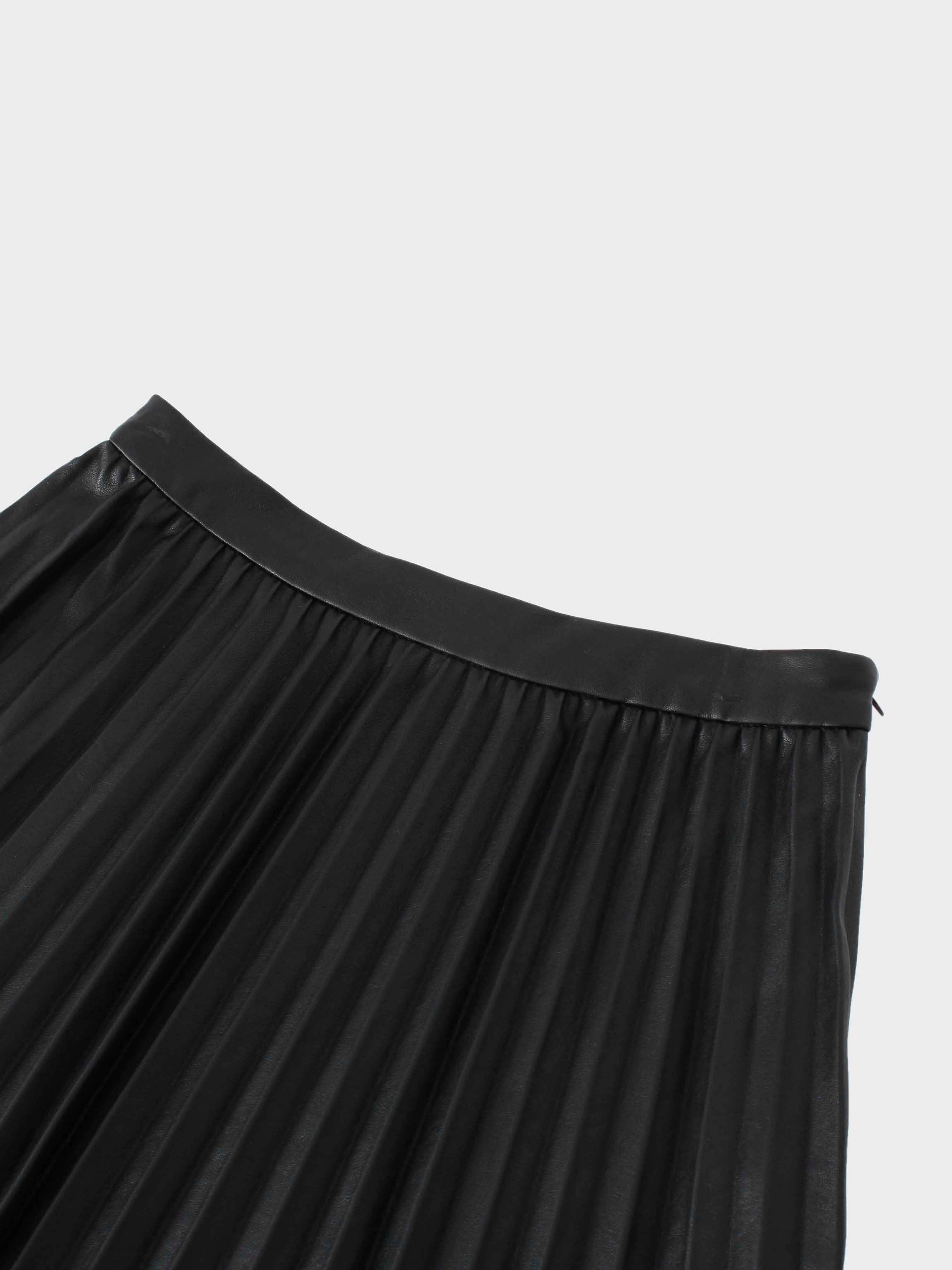 Accordion Pleated Faux Leather Skirt-Black