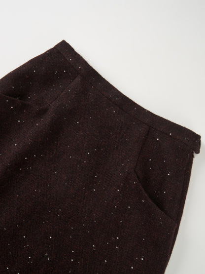 Tweed Sparkle Maxi Skirt - Burgundy/Black
