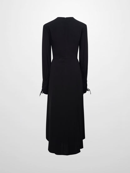 High Waist Drawstring Maternity Dress-Black