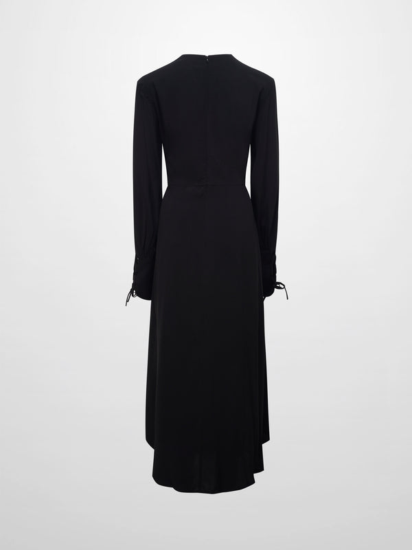High Waist Drawstring Maternity Dress-Black