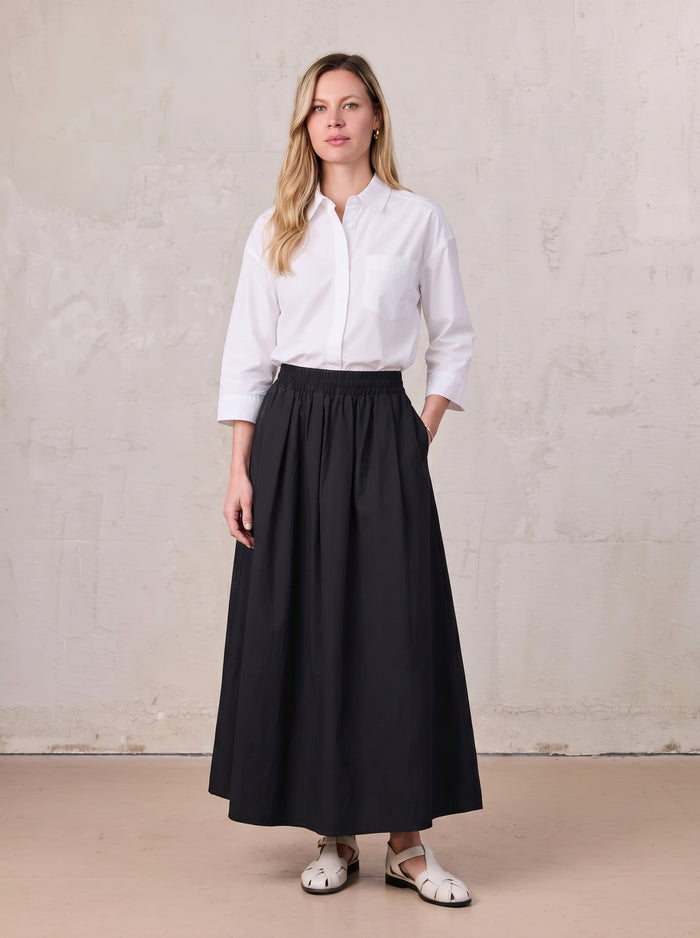 Elastic Waist Gathered Skirt-Black