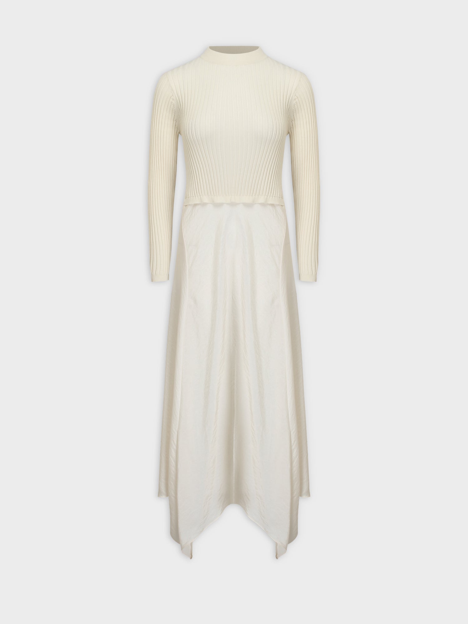 Crew Knit Satin Dress-Ivory