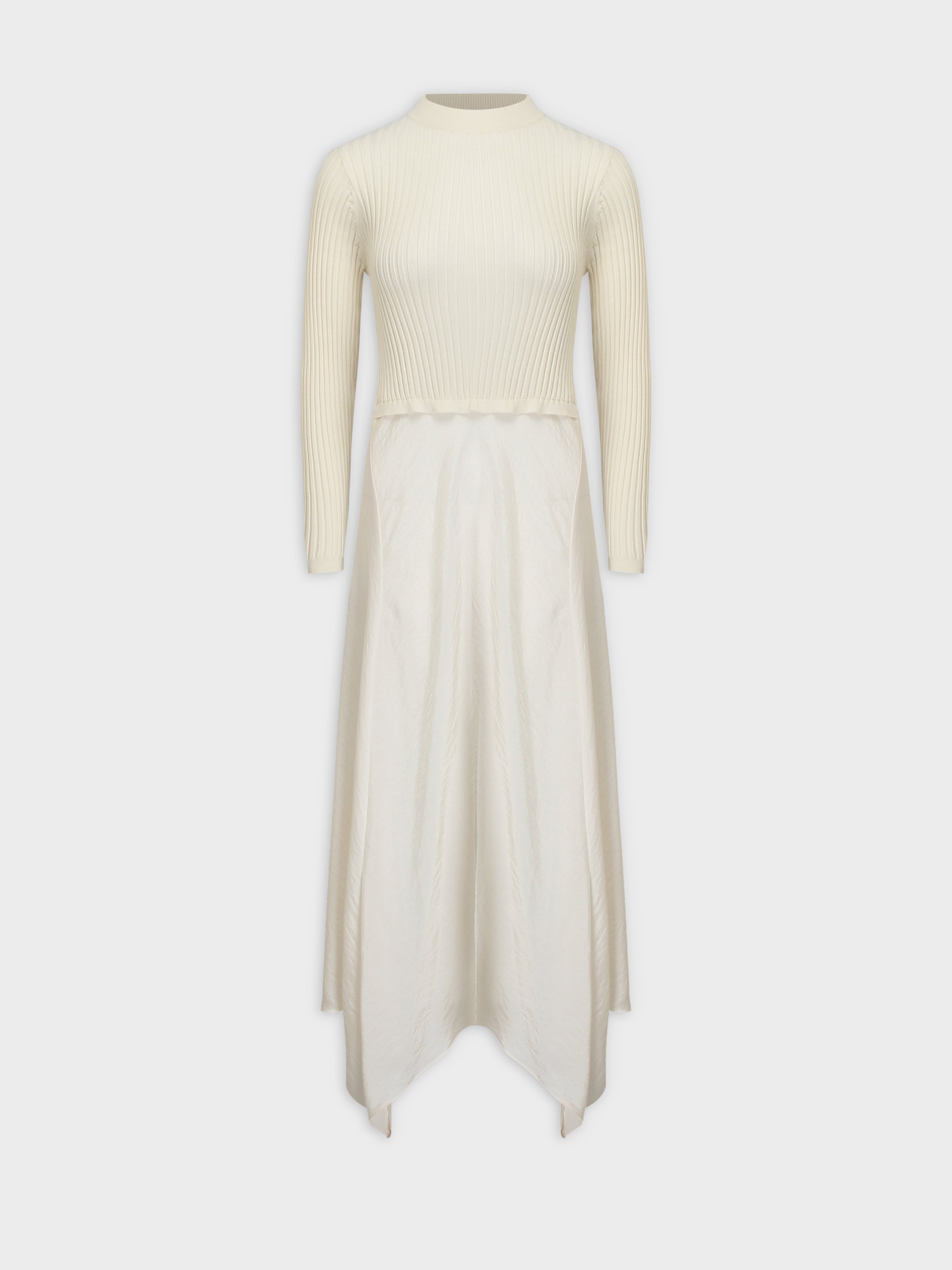 Crew Knit Satin Dress-Ivory