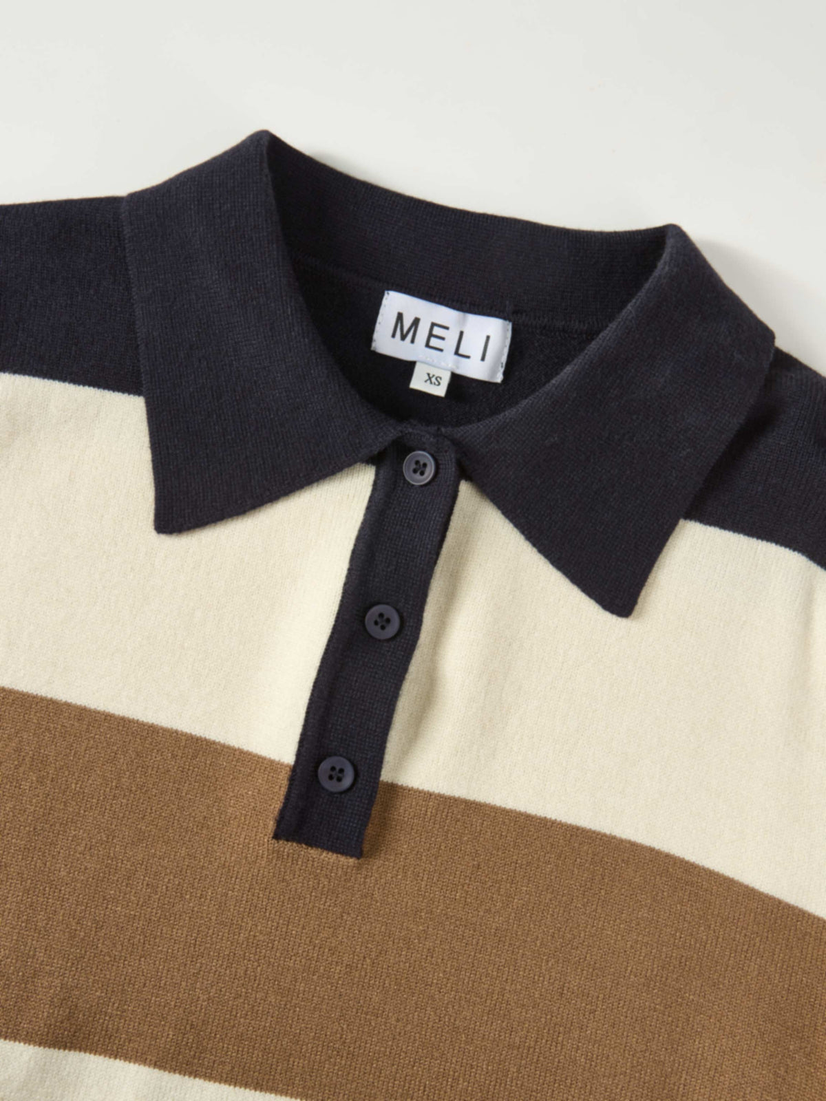 Knit Polo Top - Navy/Camel/Cream