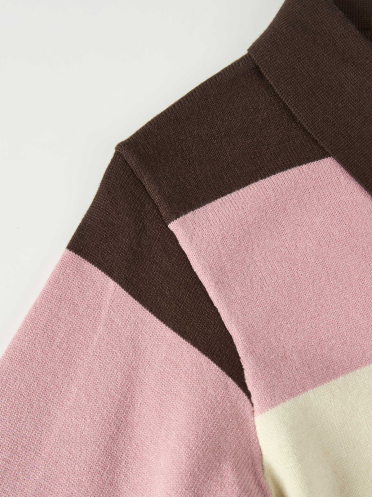 Knit Polo Top - Chocolate Brown/Pink/Cream