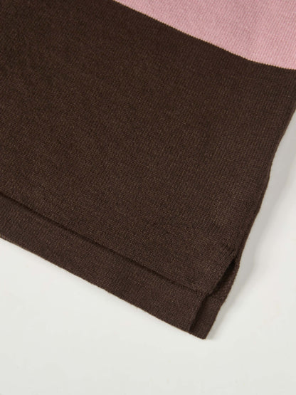 Knit Polo Top - Chocolate Brown/Pink/Cream