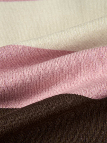 Knit Polo Top - Chocolate Brown/Pink/Cream