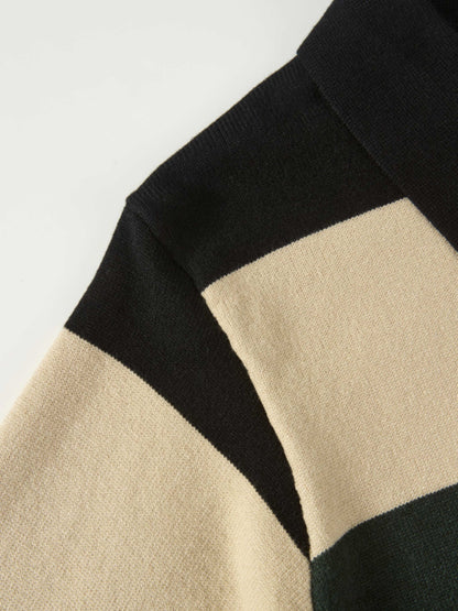 Knit Polo Top - Black/Oatmeal/Sage