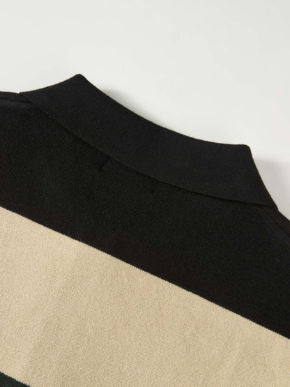 Knit Polo Top - Black/Oatmeal/Sage