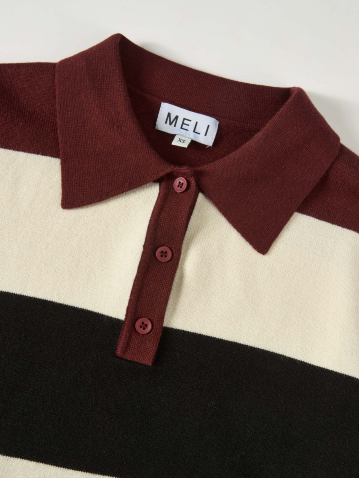 Knit Polo Top - Burgundy/Cream/Black