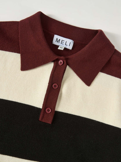 Knit Polo Top - Burgundy/Cream/Black