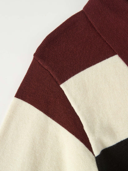Knit Polo Top - Burgundy/Cream/Black