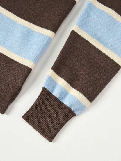 Knit Polo Top - Brown/Light Blue