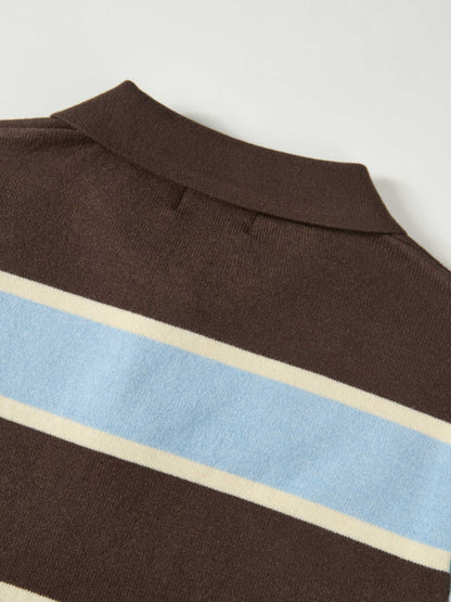 Knit Polo Top - Brown/Light Blue