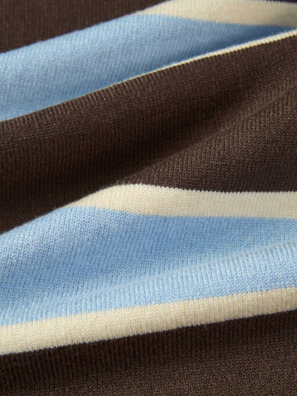 Knit Polo Top - Brown/Light Blue