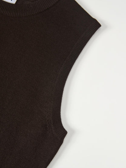 Sleeveless Basic Sweater - Brown