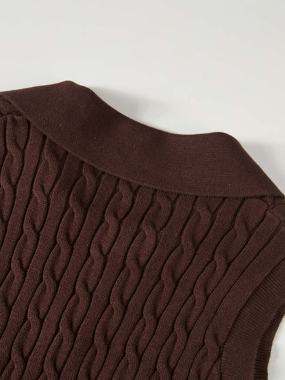 Cable Knit Vest - Brown